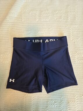 Under Armour Women's Navy/Purple Spandex Shorts with White Logo Size Large